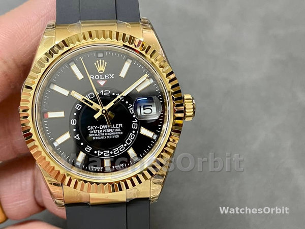 Rolex Sky Dweller m336238 0002 Yellow Gold Black Dial 42mm Mens Replica Watch