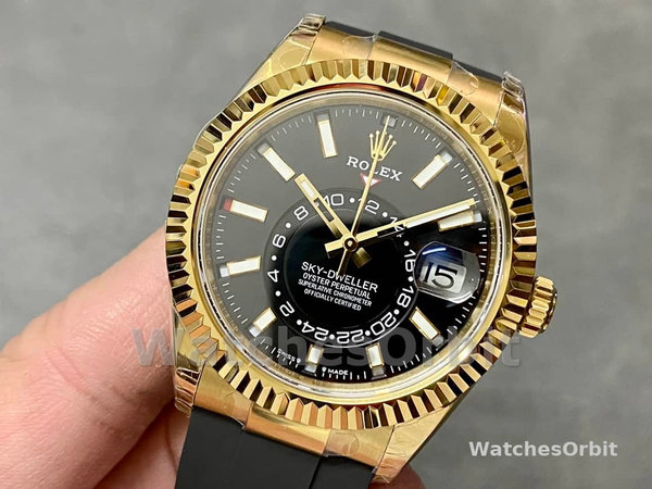 Rolex Sky Dweller m336238 0002 Yellow Gold Black Dial 42mm Mens Replica Watch