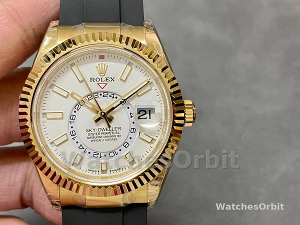 Rolex Sky Dweller m336238 0003 Yellow Gold White Dial 42mm Mens Replica Watch