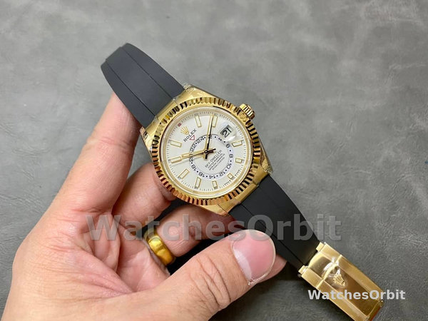 Rolex Sky Dweller m336238 0003 Yellow Gold White Dial 42mm Mens Replica Watch