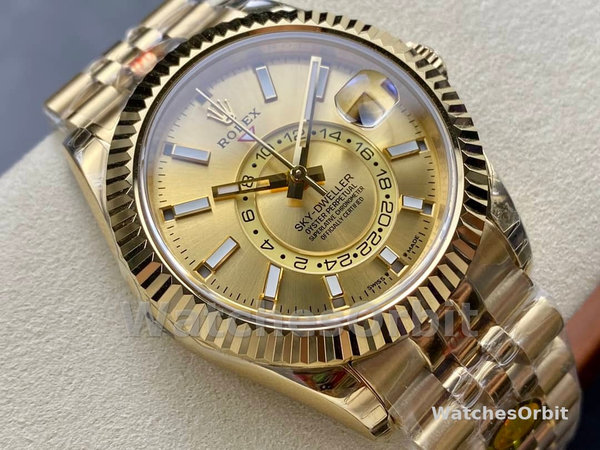 Rolex Sky-Dweller m336938-0004 Yellow Gold Champagne Dial 42mm Mens Replica Watch