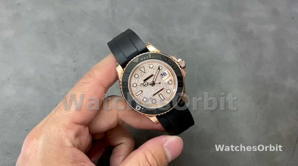 Rolex Yacht-Master II 126655 Diamond Pave Dial Rose Gold 40mm Mens Replica Watch