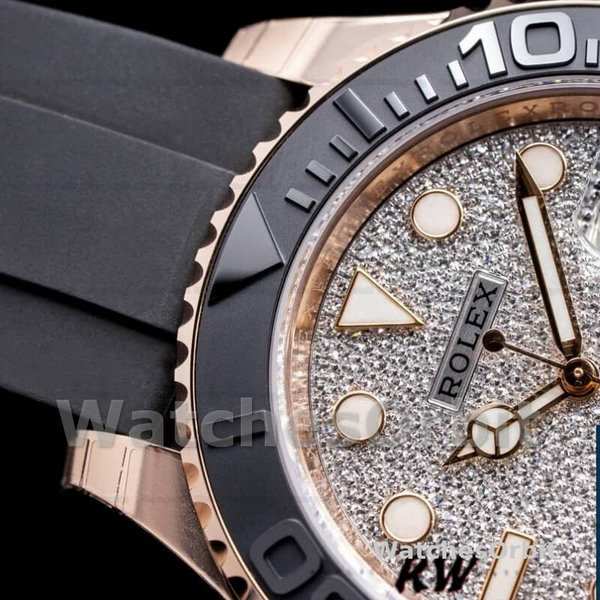 Rolex Yacht-Master II 126655 Diamond Pave Dial Rose Gold 40mm Mens Replica Watch