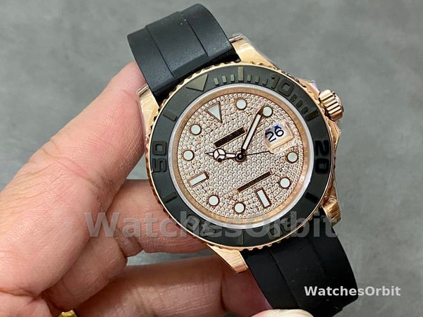 Rolex Yacht-Master II 126655 Diamond Pave Dial Rose Gold 40mm Mens Replica Watch