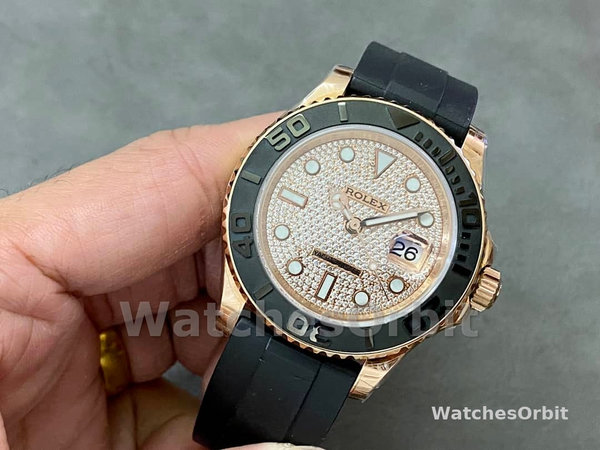 Rolex Yacht-Master II 126655 Diamond Pave Dial Rose Gold 40mm Mens Replica Watch