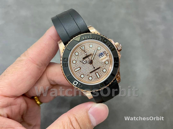 Rolex Yacht-Master II 126655 Diamond Pave Dial Rose Gold 40mm Mens Replica Watch