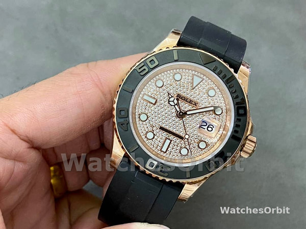 Rolex Yacht-Master II 126655 Diamond Pave Dial Rose Gold 40mm Mens Replica Watch